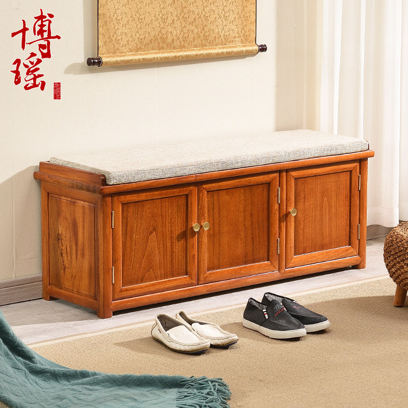 新中式香樟木换鞋凳长条凳实木鞋架门口一体鞋柜可坐式原木穿鞋凳