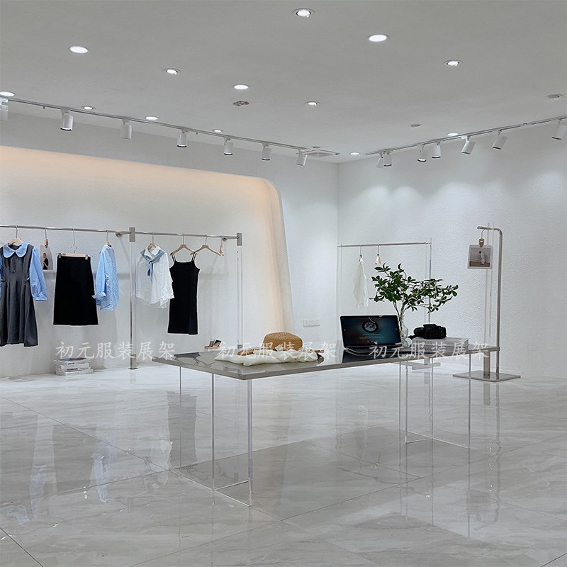 服装店展示架落地式中岛架不锈钢陈列架女装店货架压克力挂衣架