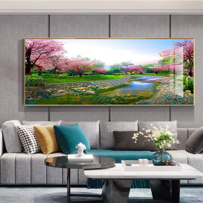 客厅装饰画单幅沙发背景墙挂画现代简约轻奢风景常青绿树壁画