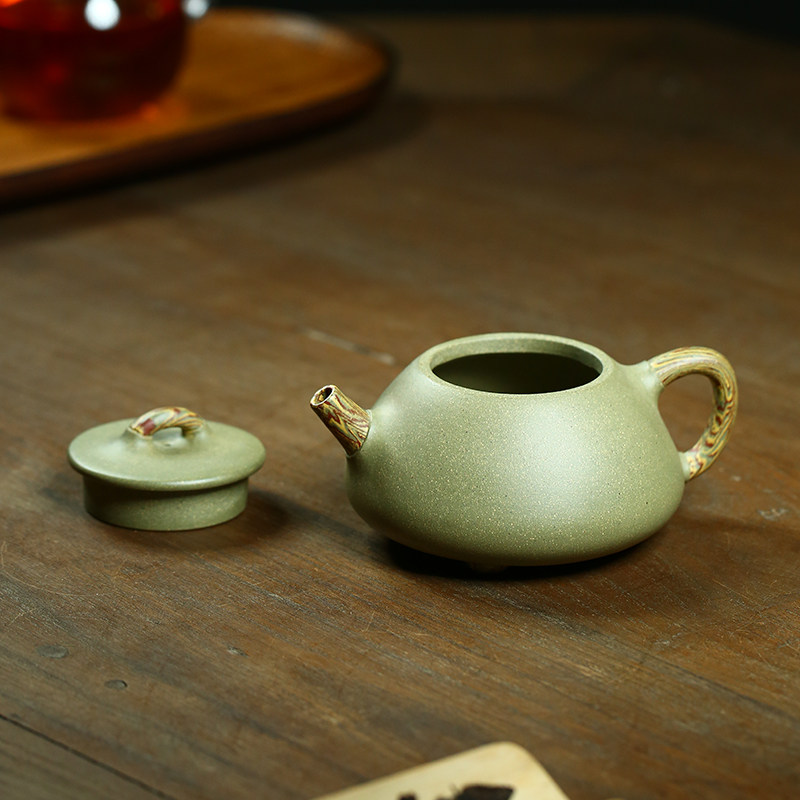 宜兴纯全手工紫砂壶子冶石瓢壶豆青砂绞泥紫沙泡茶壶陶瓷茶具套装