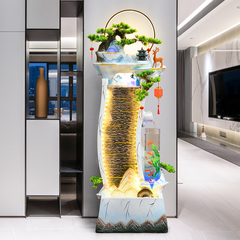 新中式循环流水生财摆件鱼缸客厅玄关造景办公室会所装饰开业礼物