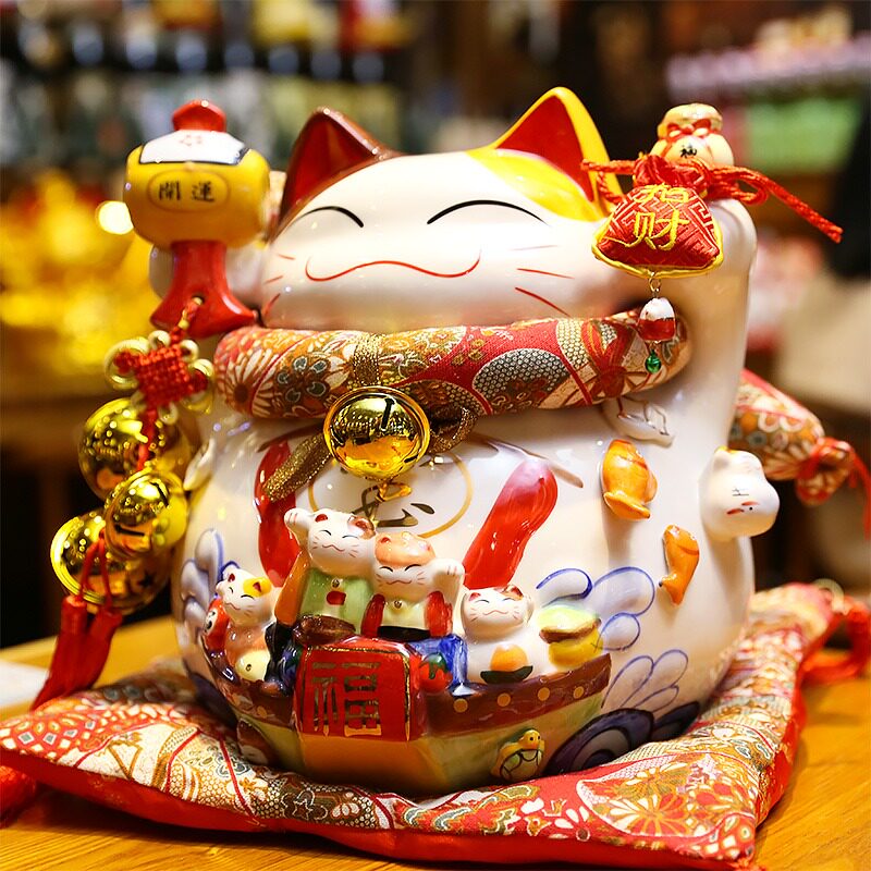 特大号招财猫礼品店铺开业礼物陶瓷存钱罐客厅家居装饰发财猫摆件
