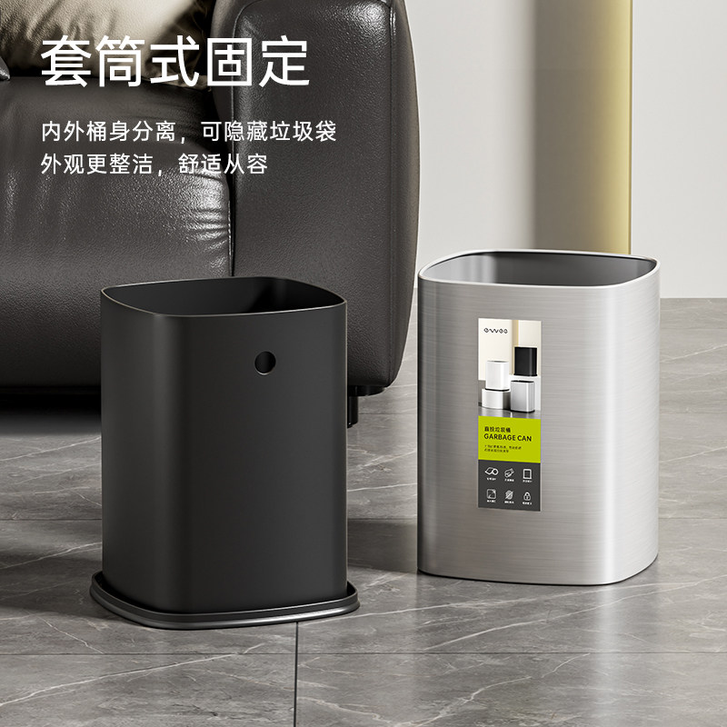 垃圾桶家用2023新款不锈钢厨房卧室客厅厕所化妆室商用无盖大容量