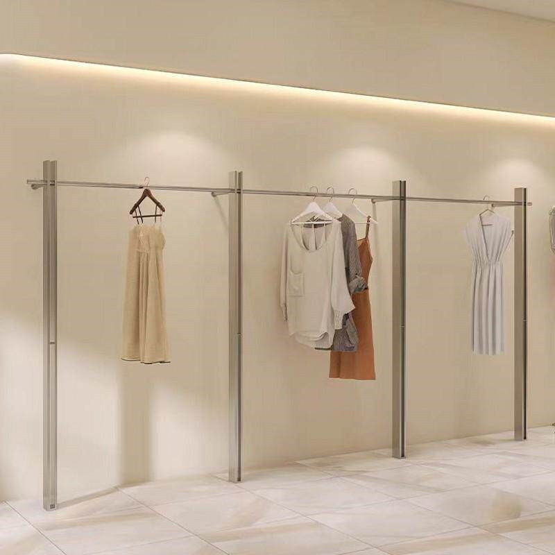 买手店货架服装店展示架落地不锈钢挂衣杆衣架女装男装壁挂陈列架
