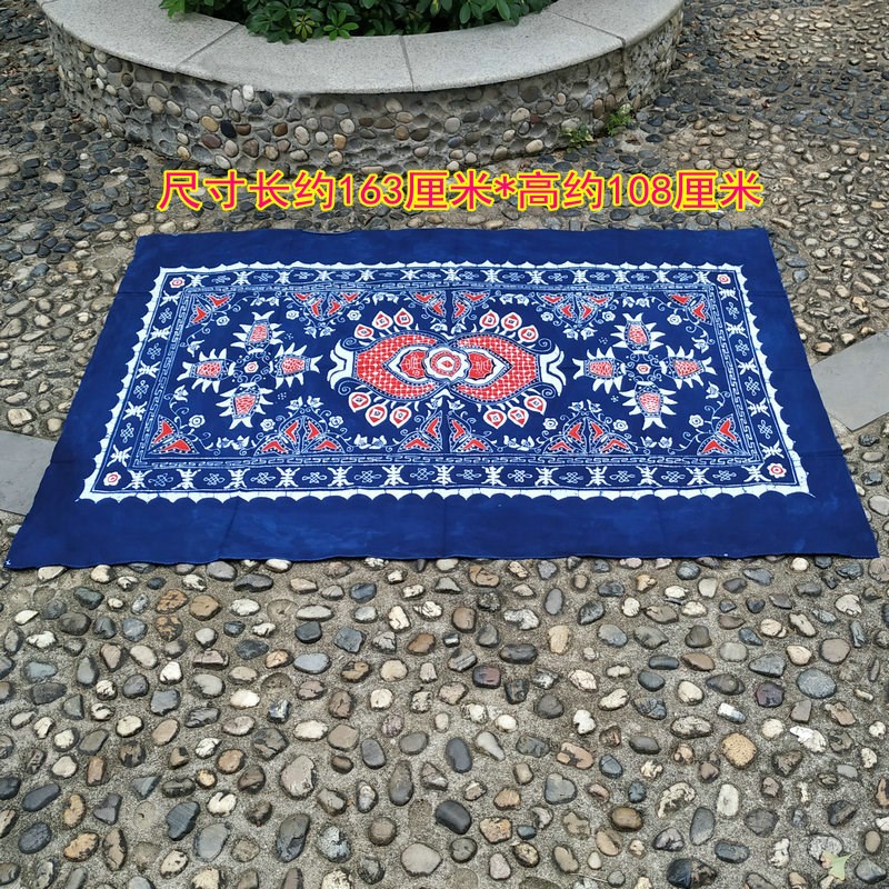 正宗手工土布印染富贵花蓝印花布桌布蜡染面料农家乐茶馆餐桌布料