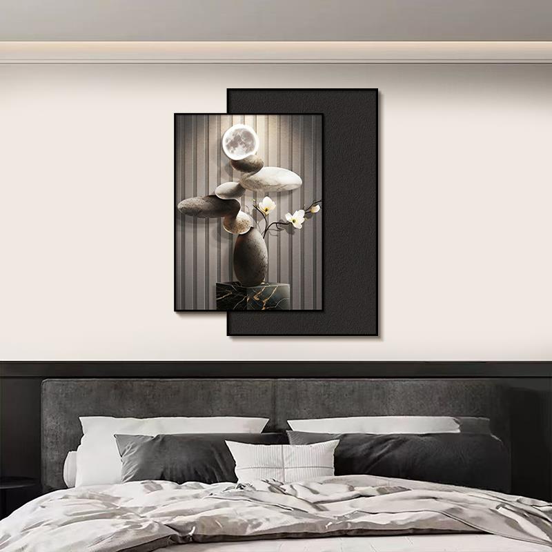 现代简约卧室床头装饰画黑白几何主卧背景墙面挂画高级感餐厅壁画