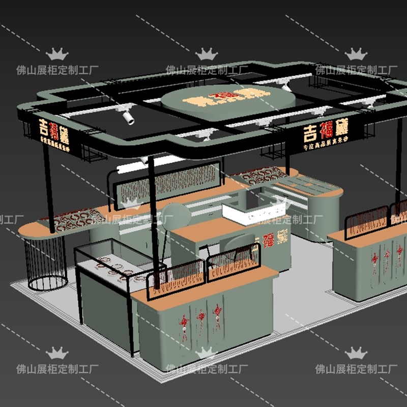 商场高档银饰品朱砂绳编手串珠宝首饰陈列中岛展示玻璃展柜台