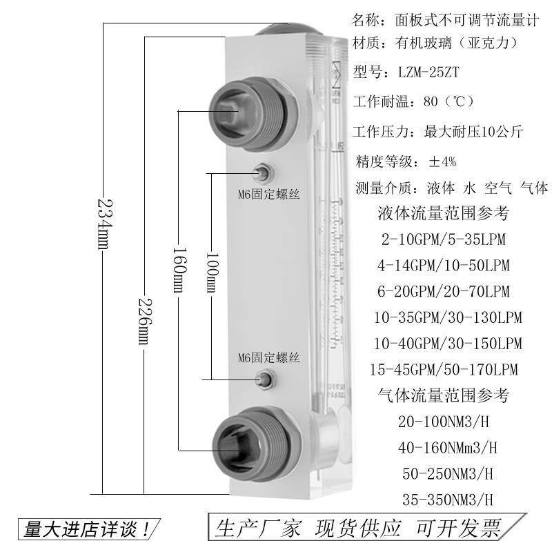 金泰LZM-25Z ZYIA面板式有机玻璃转子浮子流量计气体液体水处理