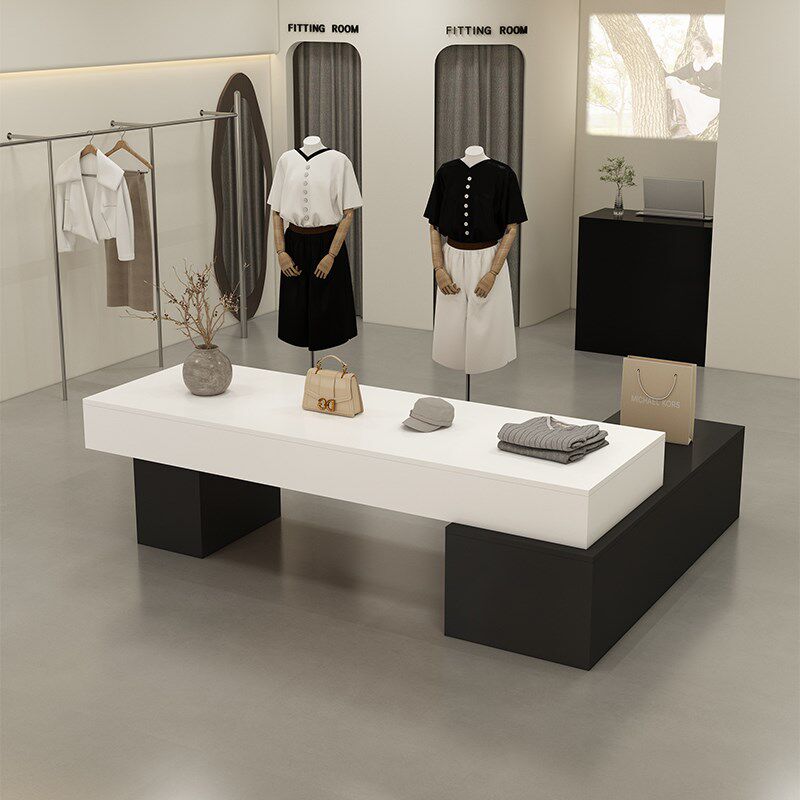 服装店中岛流水桌吧台商场展厅中间摆放化妆品鞋包饰品高低展示柜