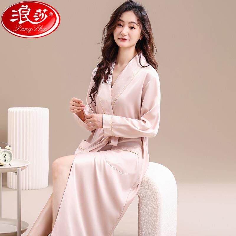 睡衣女款春装2026新款长袖薄款夏季女士冰丝长款睡袍春秋款加大码