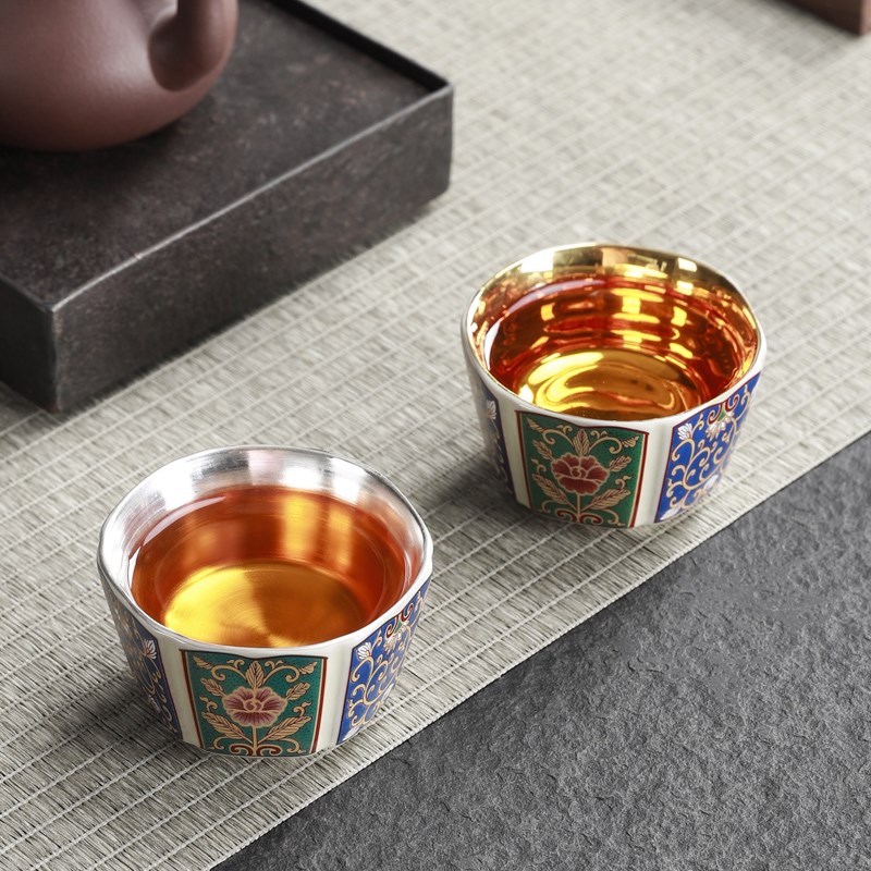 珐琅彩鎏金主人杯陶瓷茶杯鎏银品茗杯单杯子金杯茶盏茶碗茶具配件
