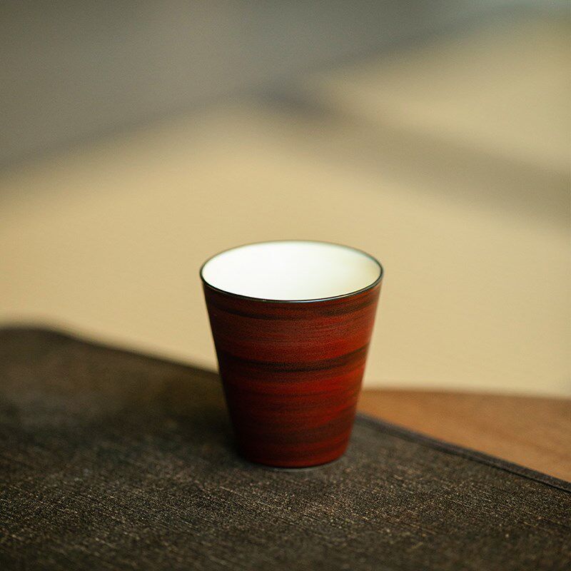 拓土家用单个主人杯红色功夫茶杯子陶瓷茶盏粉引胭脂红茶杯小杯子