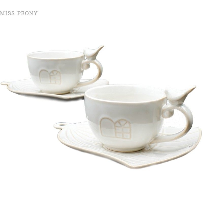 白色陶瓷餐具法式复古浮雕创意小鸟笼深餐菜盘调味瓶茶杯壶碟套装