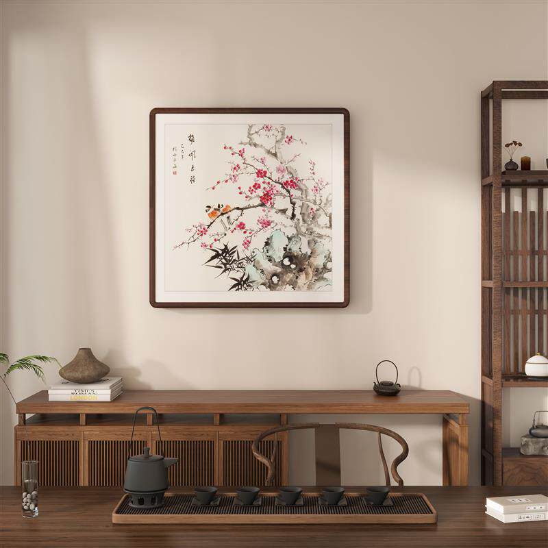 纯手绘荷花新中式客厅挂画餐厅装饰画斗方国画梅花小品花鸟莲鱼图
