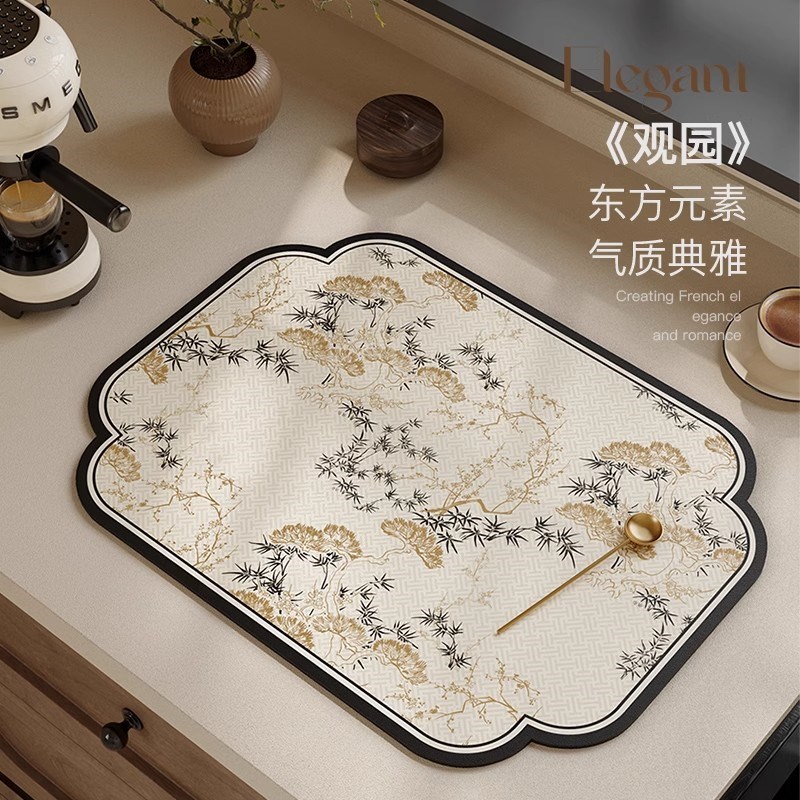 比利时厨房沥水垫新中式台面吸水碗碟硅藻泥中式桌面咖啡机隔热垫