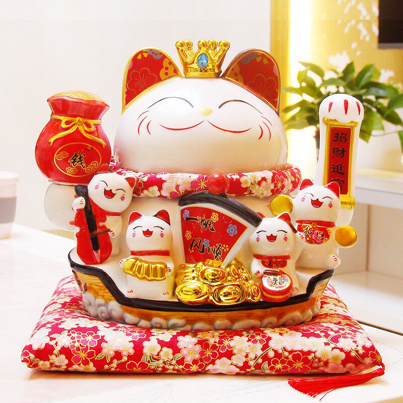 招财猫摇手摆件 开业礼品特大号 七色彩灯家居客厅陶瓷猫自动招手