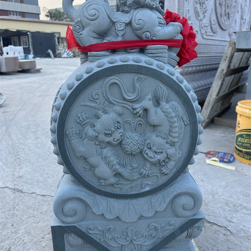石雕大象抱鼓石一对门墩石鼓门当青石别墅庭院貔貅门口摆件