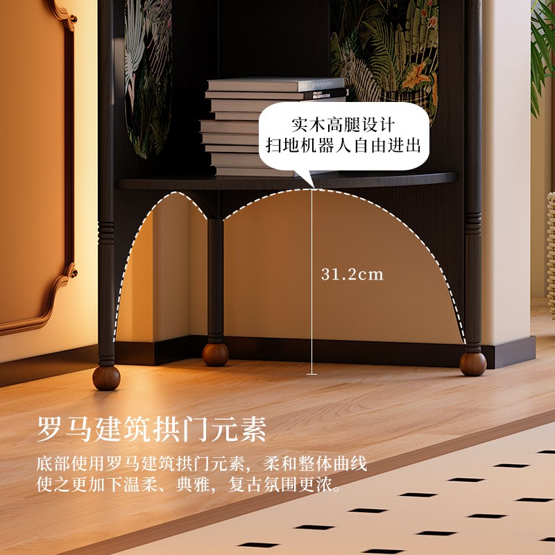 博高宜木三角柜法式复古客厅墙角实木转角柜中古胡桃木置物架书架