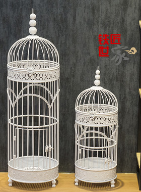 欧式铁艺鸟笼摆件橱窗鸟笼婚庆鸟笼铁艺鸟笼软装摆件白色大号鸟笼