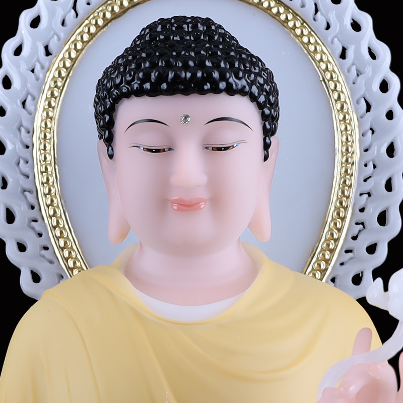 汉白玉古彩西方三圣家用佛像摆件站像阿弥陀佛观音菩萨大势至菩萨