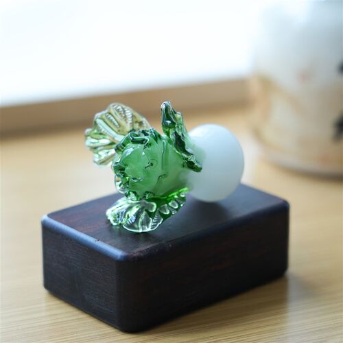 淄博琉璃手工艺品白菜百财小摆件桌面茶台中式寓意招财装饰品礼物