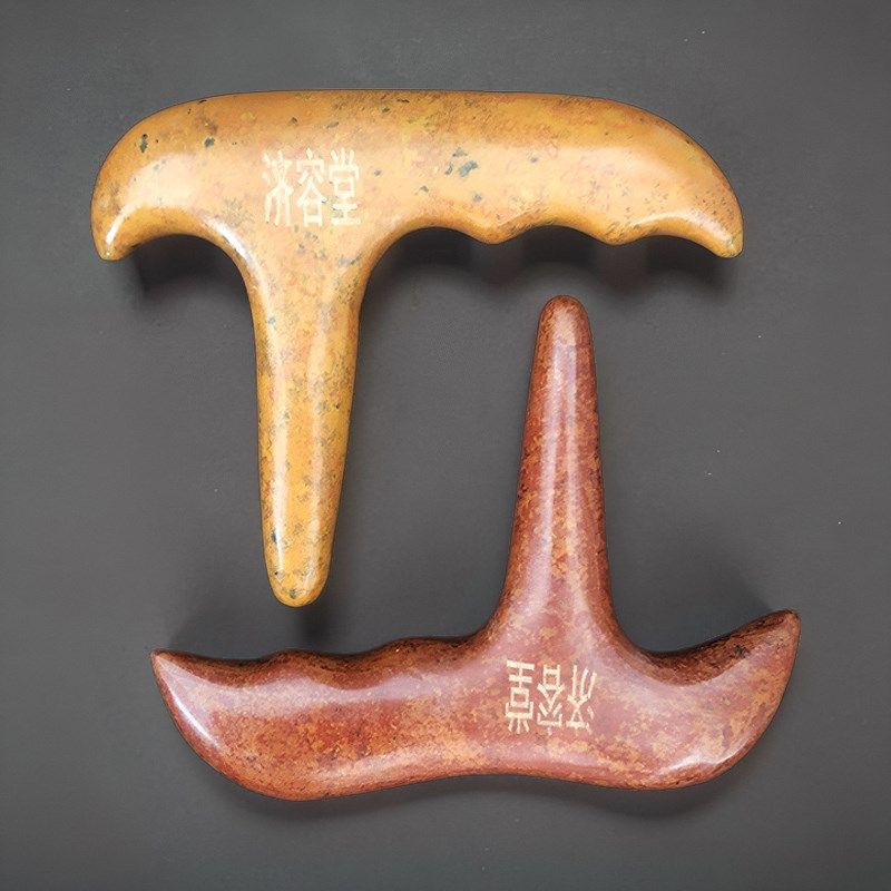 天然泗滨砭石三角雀足底穴位点穴按摩器泗水红砭石拔筋棒五指锥