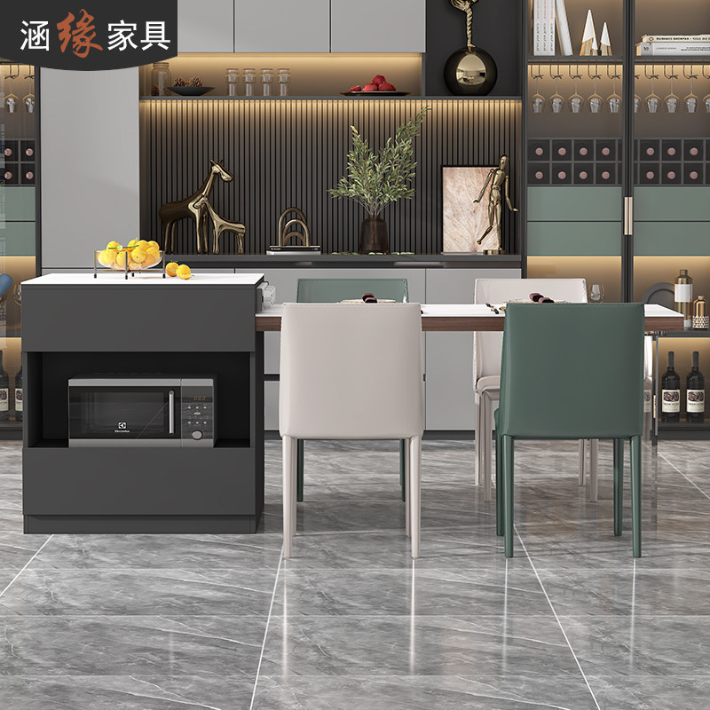 轻奢岩板可伸缩岛台餐桌一体家用饭桌小户型悬浮多功能中岛台7E34
