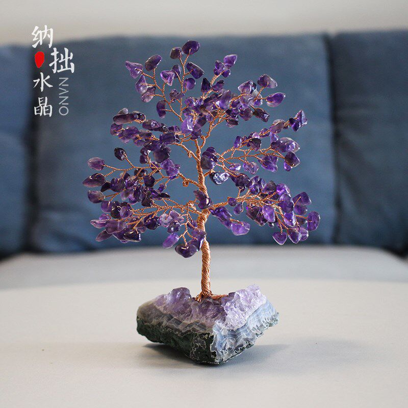 天然紫黄粉水晶树粉晶装饰品礼物摆件晶簇原石居家礼品装饰礼物