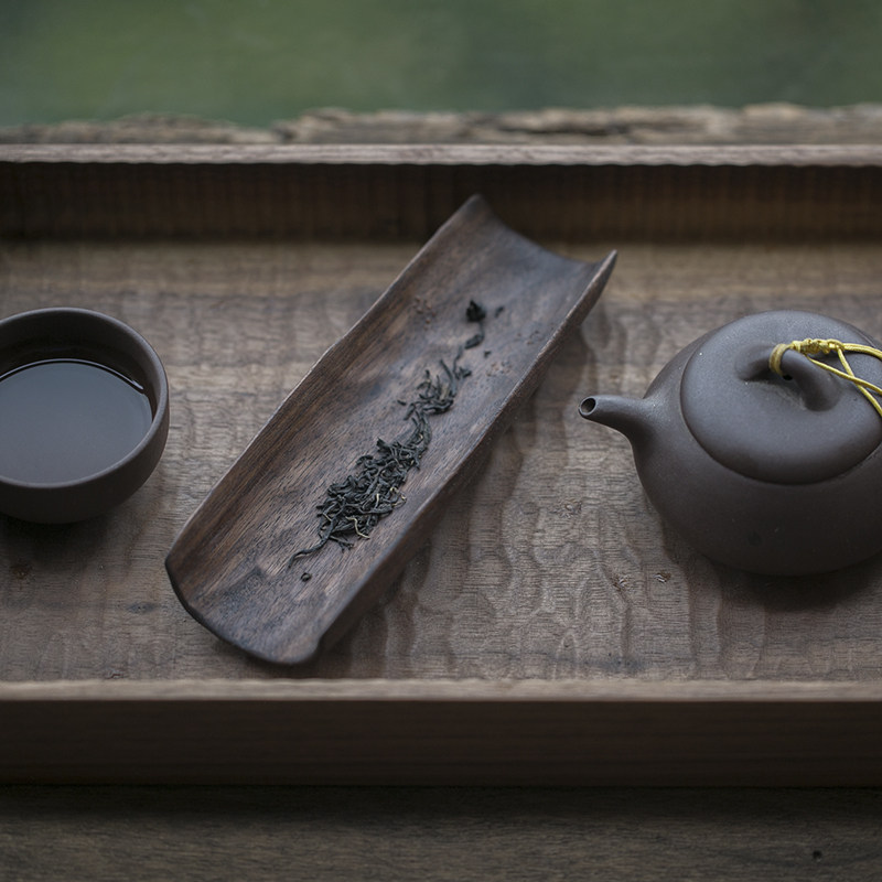 黑胡桃木茶则高档禅意实木质纯手工日式茶拨三件套茶具大漆器茶荷