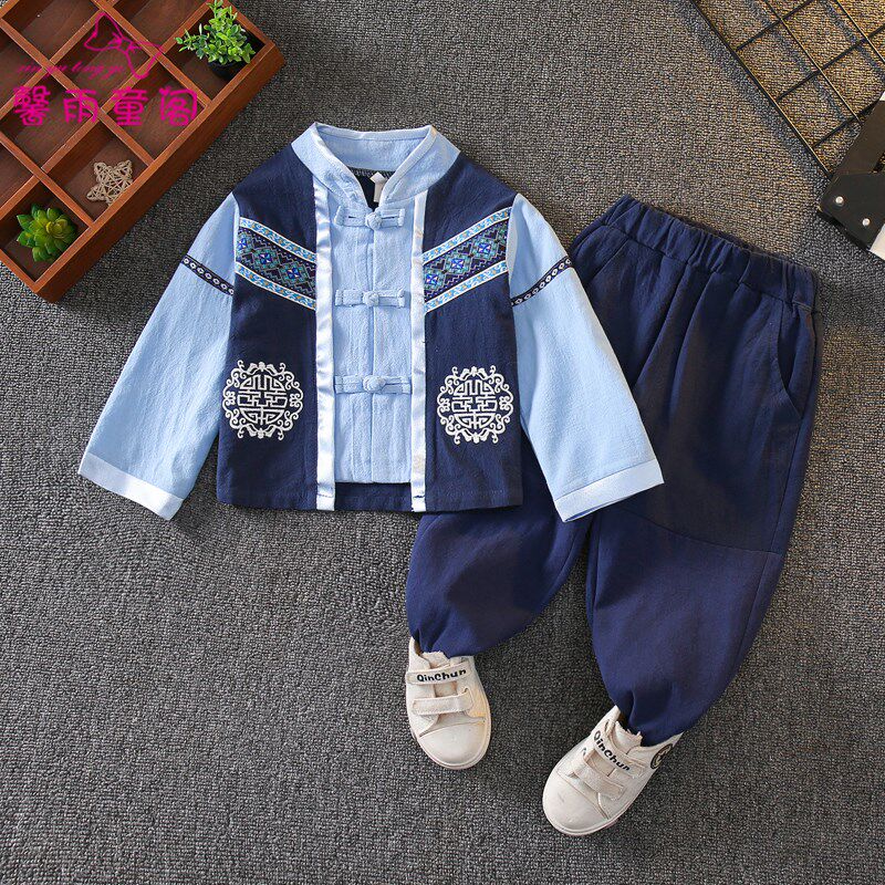 广西壮族三月三儿童民族服装国风汉服男童传统古装苗族舞蹈演出服