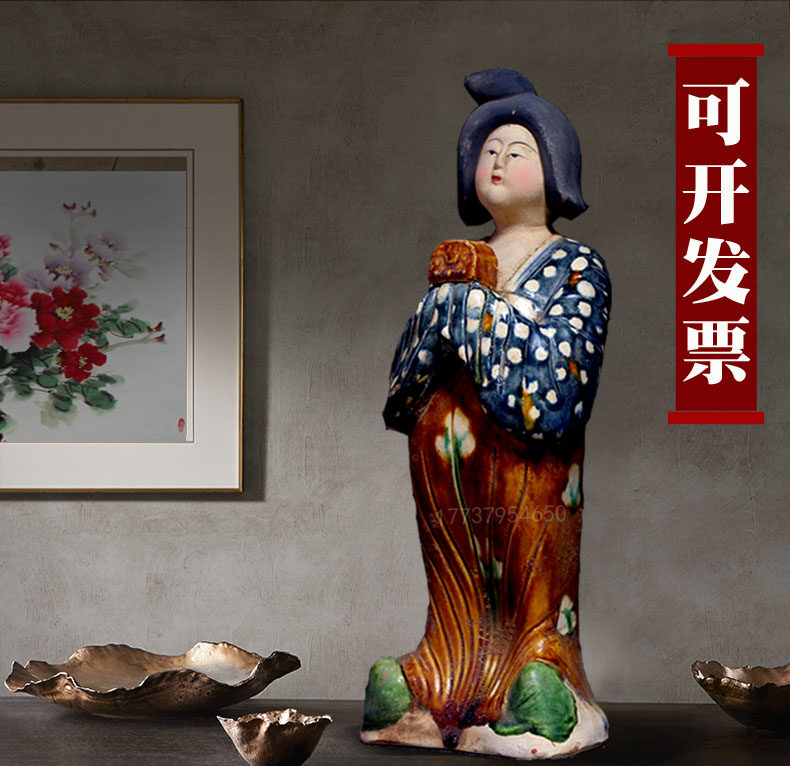 仿古唐仕女摆件陶瓷胖妞肥婆侍女洛阳西安中式手工唐三彩仕女收藏