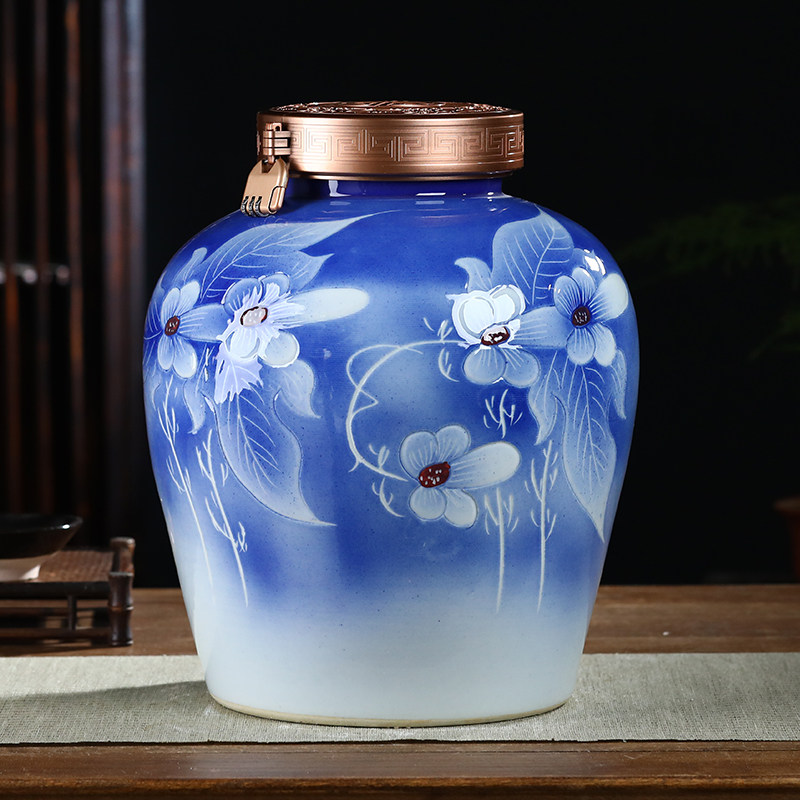 景德镇陶瓷青花酒坛子白酒罐20/30/50斤装家用密封空泡酒缸储酒瓶