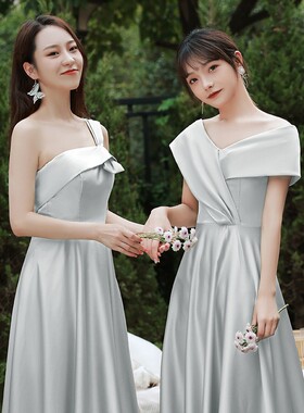 韩式伴娘服大码胖mm灰色高级感气质姐妹团学生毕业照艺考礼服女冬