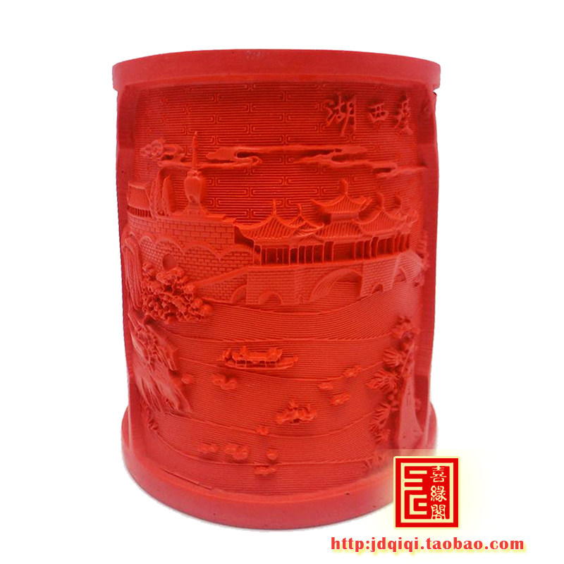 漆器46英寸龙纹笔筒红雕漆仿古国潮摆件中国风特色礼品工艺品包邮