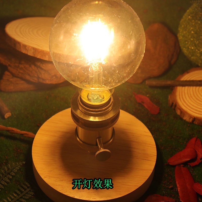 纯铜实木复古小夜灯家用书桌氛围灯带旋转开关带开关插头线小台灯