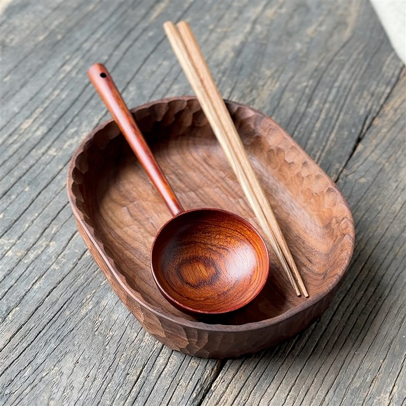 左迹实木手工汤勺无漆家用长柄勺子盛汤勺粥勺耐高温厨房分餐勺