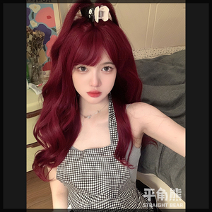 平角熊假发女长卷发日常红色网红lolita新款夏季自然逼真jk全头套