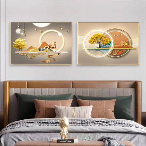 2022新款主卧床头背景墙装饰画卧室挂画酒店宾馆房间北欧餐厅壁画