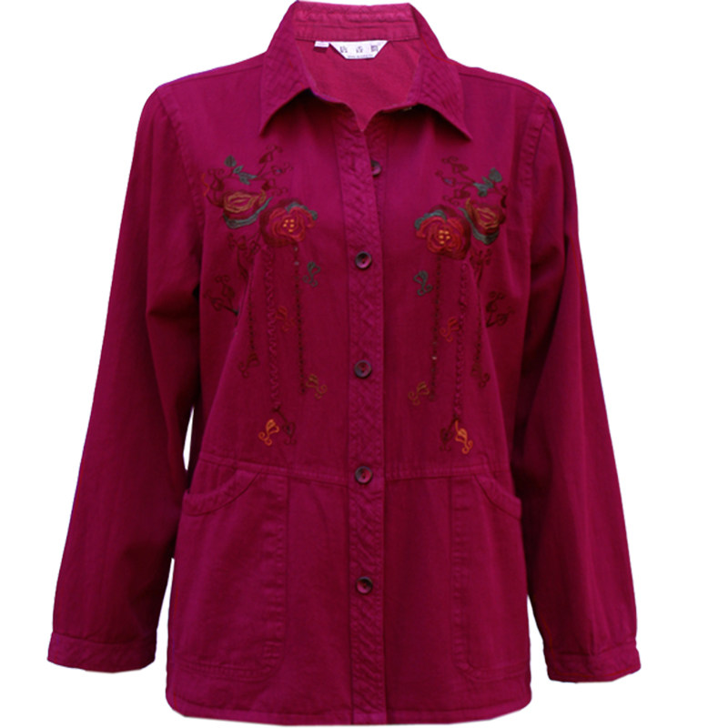 中老年女装纯棉长袖衬衫春装大码妈妈婆婆衬衣绣花秋季衬衫上衣夏