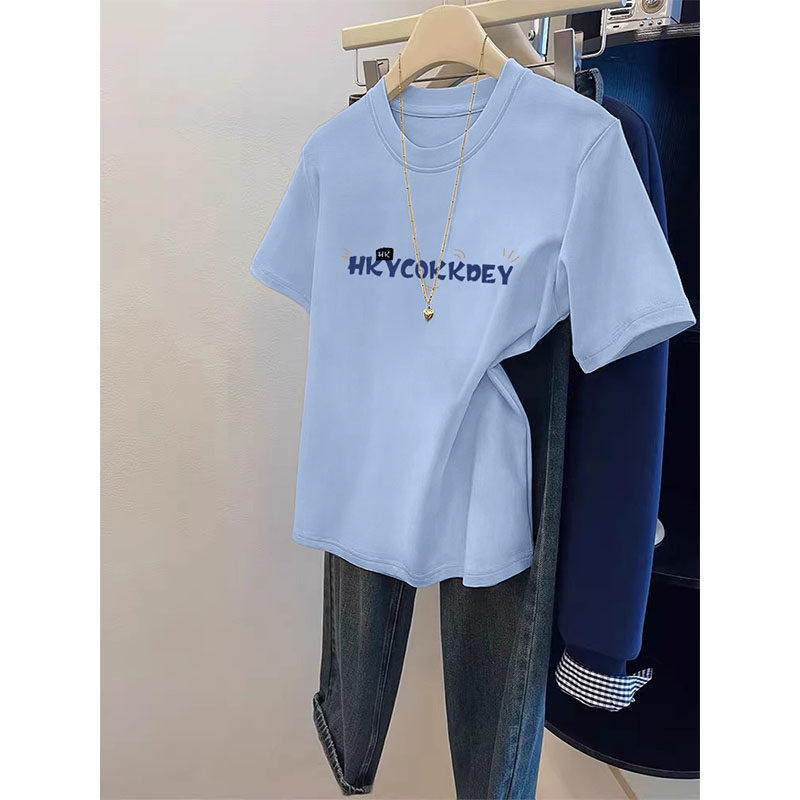 圆领短袖纯棉t恤女2026夏季新款甜辣短款修身显瘦内搭正肩上衣