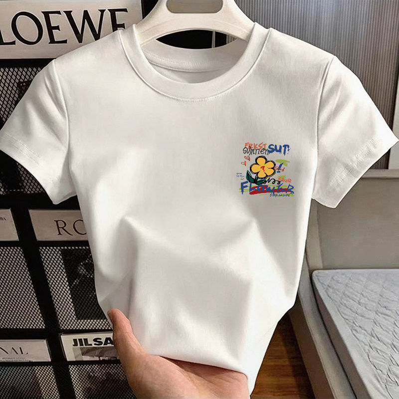 多巴胺短款T恤女夏季2026新款纯棉正肩修身显瘦美式短袖辣妹上衣