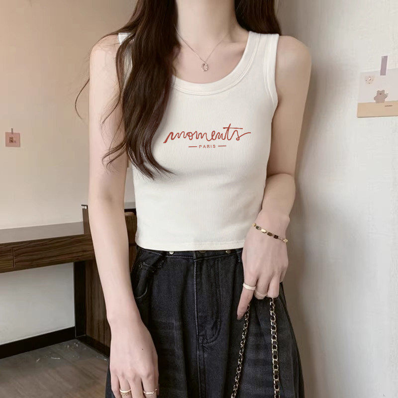 纯棉吊带背心女外穿西装内搭春秋新款设计感圆领白色打底无袖上衣