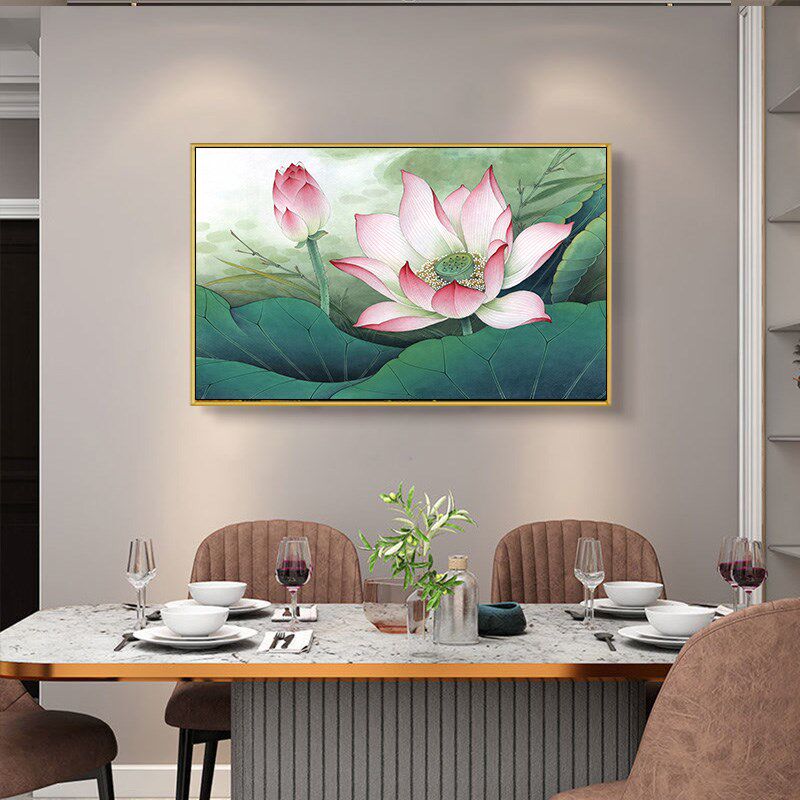 荷花净秽图挂画卫生间装饰画方形客厅餐厅餐桌墙面壁画厕所莲花图