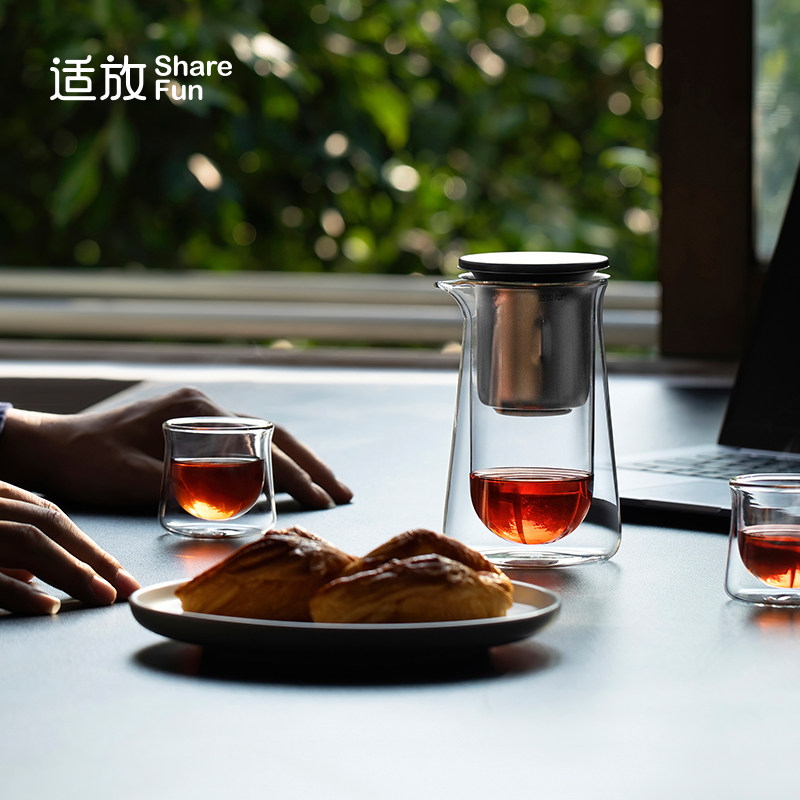 适放隔热双层玻璃飘逸杯泡茶壶办公室一键过滤茶水分离懒人泡茶器