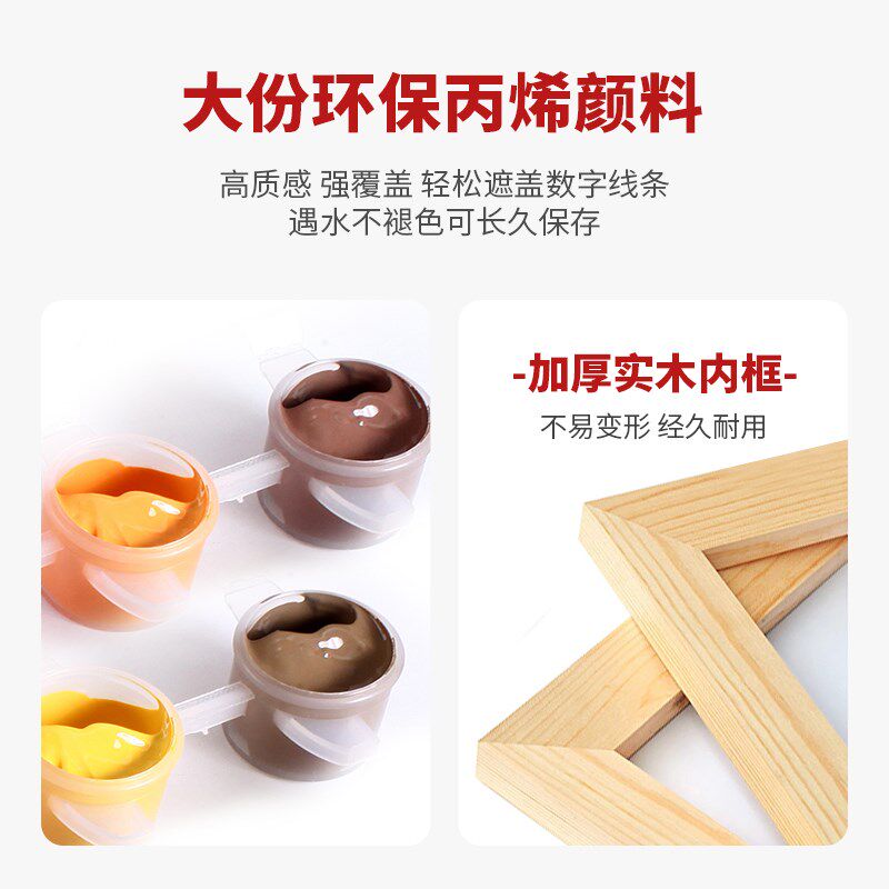 数字油画diy填色画填充手绘油画涂色油彩画三联画客厅挂画装饰画