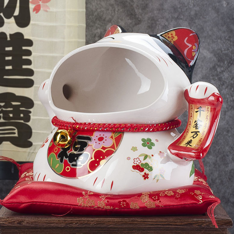 大嘴招财猫摆件开业礼品收纳糖果罐店铺家居客厅招财陶瓷存钱罐