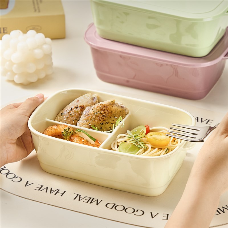陶瓷饭盒上班族可微波炉加热分隔餐盒保鲜盒带盖大容量打饭便当盒