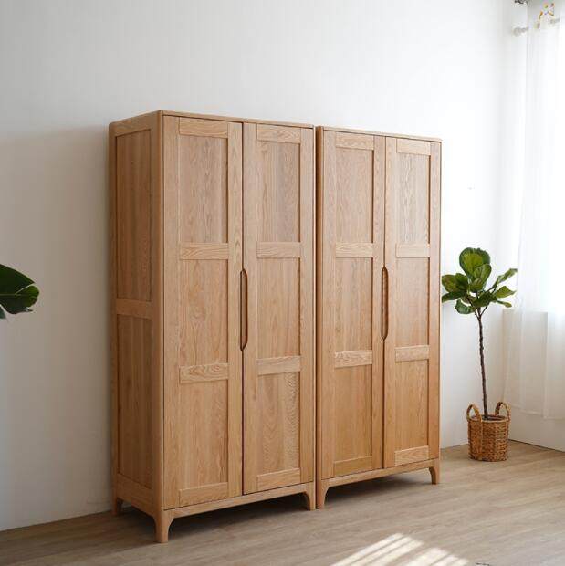 北欧日式衣柜 实木衣柜 白橡木衣柜 大衣橱小户型橡木卧室两门3门