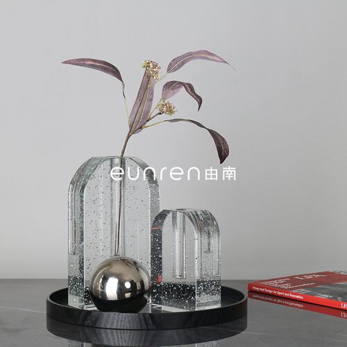 花瓶客厅餐桌装饰品器轻奢软插花摆件玻璃透明北欧创意水晶花气泡