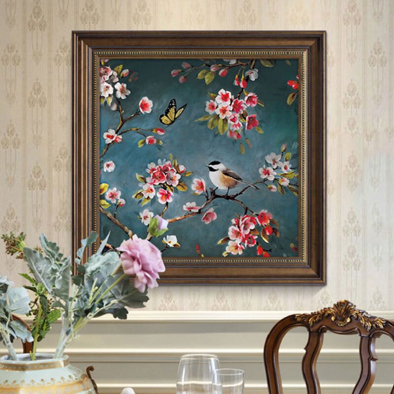 美式花鸟餐厅装饰画小尺寸背景墙面挂画简美卧室油画欧式客厅壁画